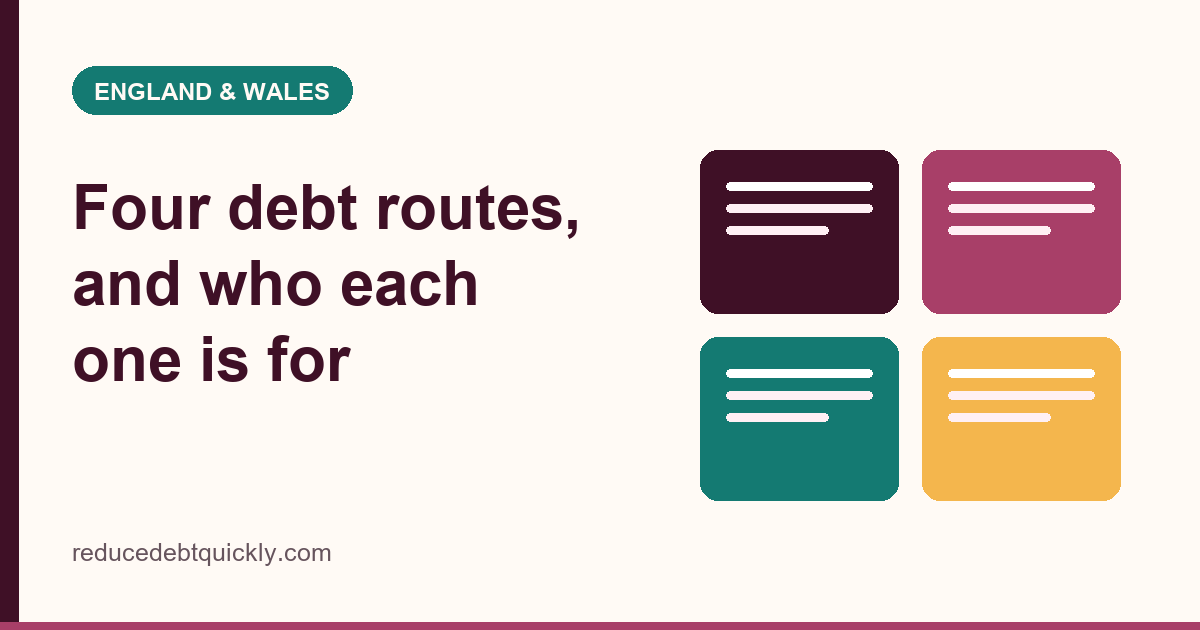 Illustrated card showing four debt solution routes available in England and Wales