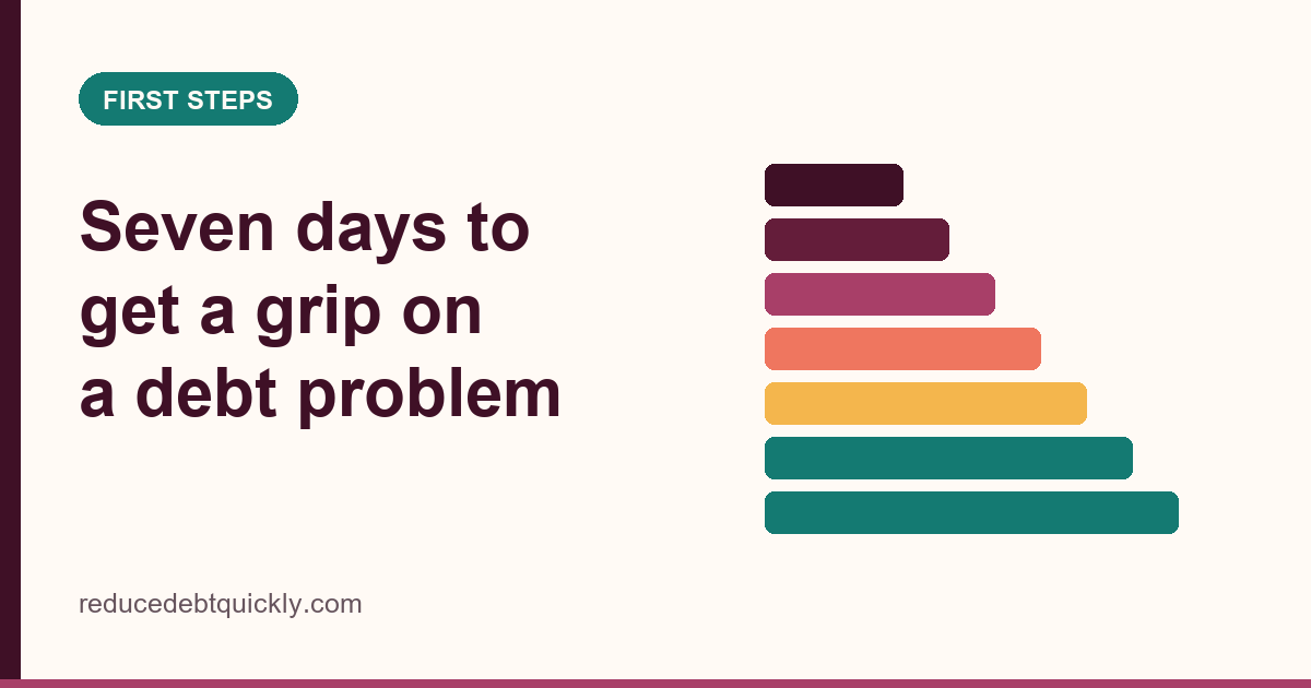 Illustrated card showing a seven day sequence for acting on a debt problem
