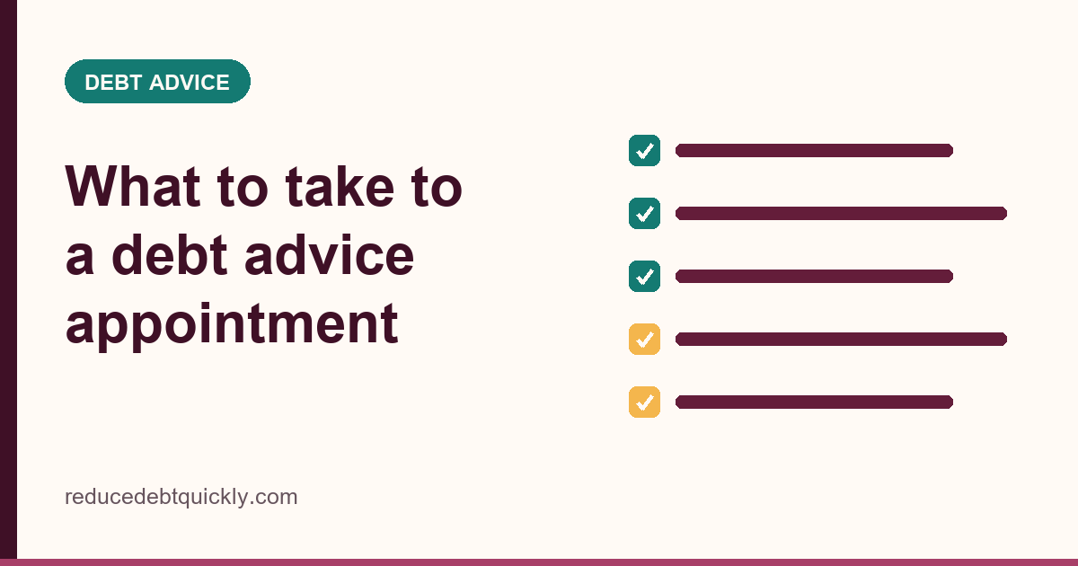 Illustrated card showing a checklist of documents for a debt advice appointment