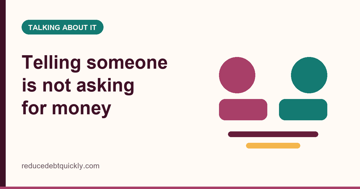 Illustrated card representing a conversation about debt between two people
