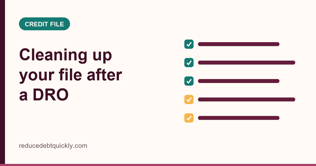Illustrated card showing a checklist for correcting a credit file after a debt relief order
