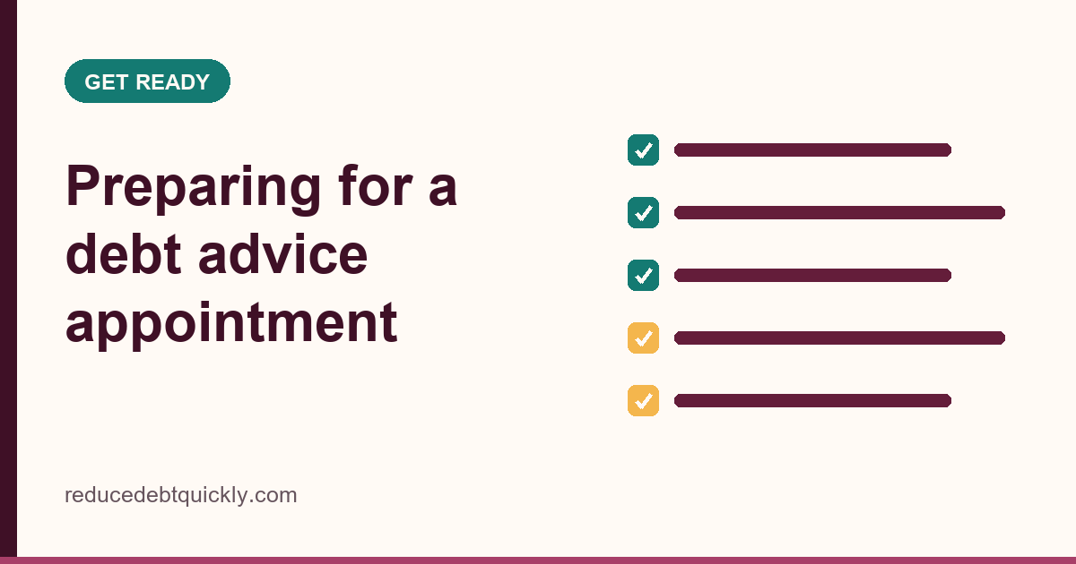 Illustrated card about preparing for a debt advice appointment